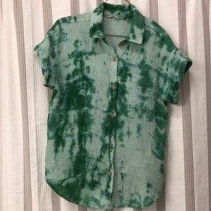 Vanilla Star Y2k green tie dye button shirt